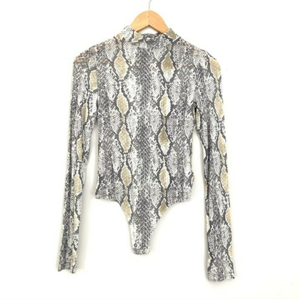 Express One Eleven Snake Print Thong Bodysuit XS